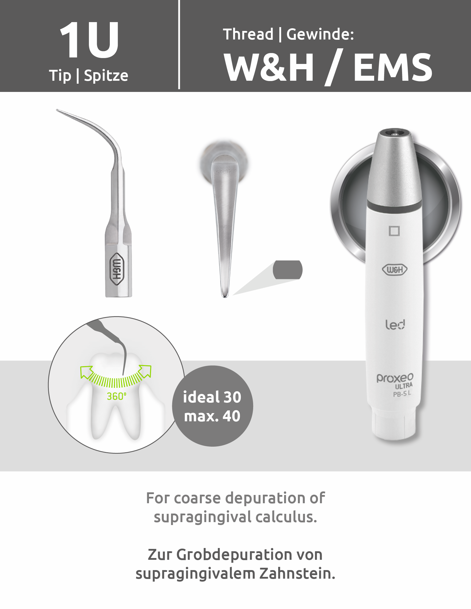Spitze 1U  (W&H/EMS Gewinde) mit Spitzenwechsler