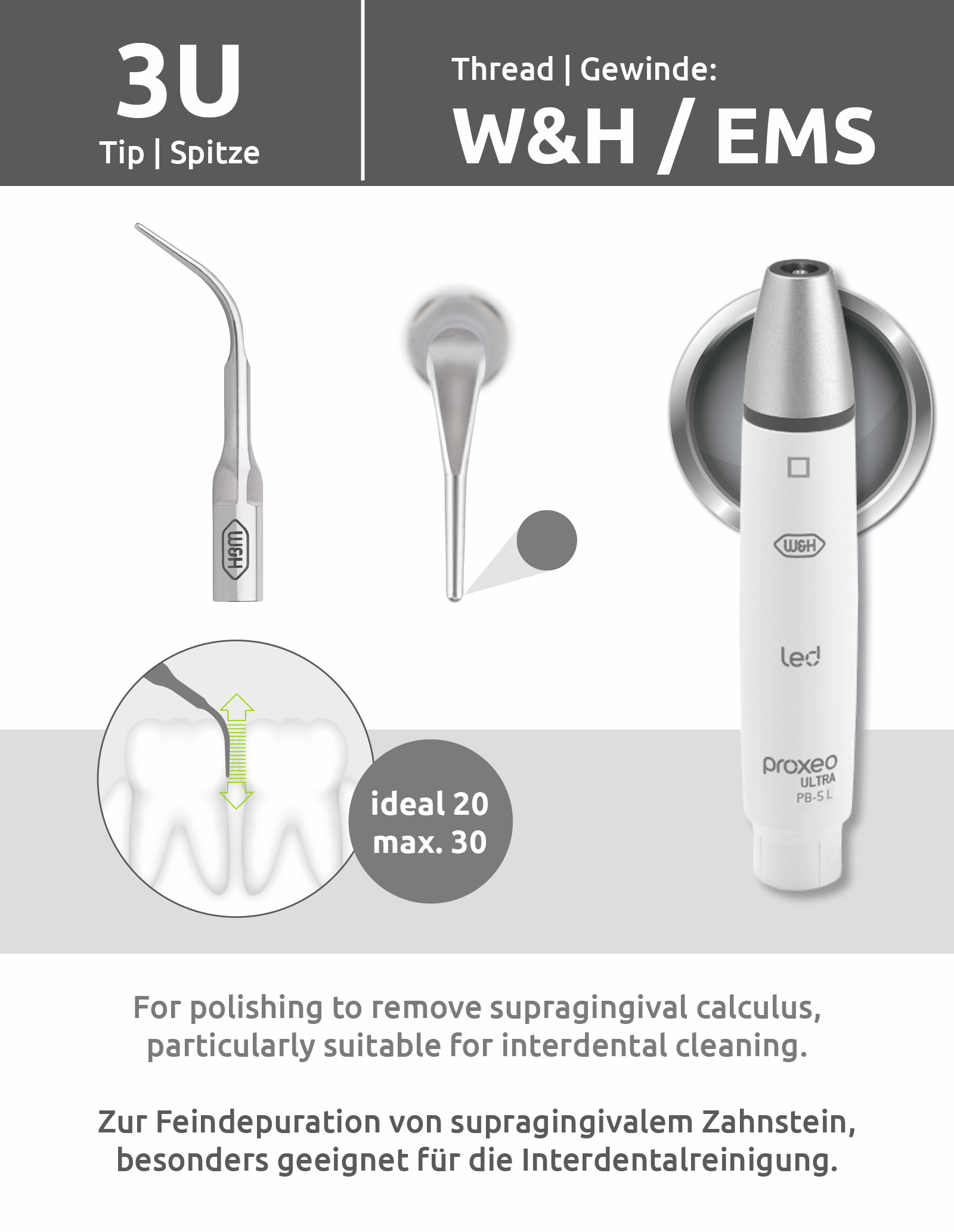 Spitze 3U  (W&H/EMS Gewinde) mit Wechsler
